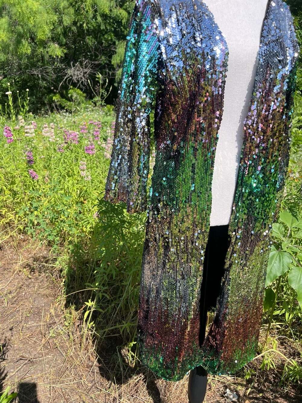 Iridescent Sequin Open Front Duster Cardigan - Picture 3 of 8